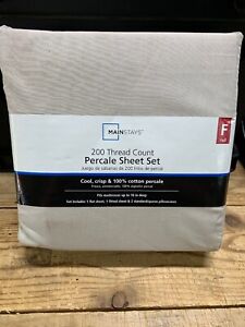 New FULL 100% Cotton Percale Sheet Set Mainstays 200 Thread Count 4 Pieces
