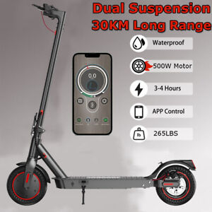 Adults 500W Electric Scooter Long Range Dual Suspension 10'' Foldable E-Scooter