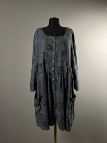 Gudrun Sjoden Womens Gray Linen Cotton Floral Summer Shift Dress Tunic Size L
