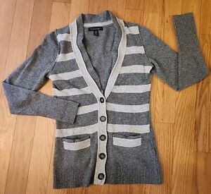 Women's XS Gray Banana Republic 100% Extra Fine Merino Wool Cardigan Sweater
