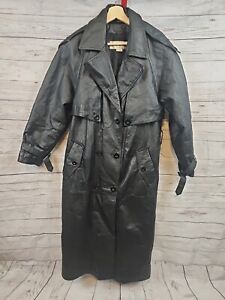 Vintage Men's Black Leather Full Length Trench Coat Size S