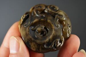 New ListingDelicate Chinese Old Jade Carved *Dragon Phoenix* Pendant B64