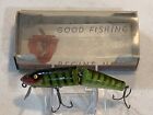 Vintage Old Wood Paw Paw Jointed Pikie Fishing Lure Green W/Gold Spots Nice!!