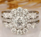 3.97 Ct Round MOISSANITE TRIO Engagement Ring Wedding Band Solid 14k White Gold