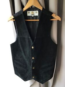 Vintage Black Suede Waistcoat, Pacific, Size: S, VGC, Mens
