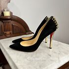 Christian Louboutin Zappa 100 Black Suede Gold Spike Pumps size 39