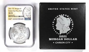2021-CC Morgan Dollar 100th Anniversary NGC MS70 Silver Dollar w Box Carson City