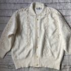 Vintage San Angelo Angora Button Cardigan Sweater Large Ivory Balloon Sleeve U3