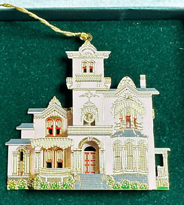 Vintage Shelia's Historical House Ornament E.B. Hall Pink Metal House w/Box
