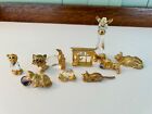 Lot of 9 Miniature Crystal and Brass Cat, Kitten Feline Figurines