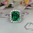 14K White Gold 4.62Ct Emerald Cut Lab Created Emerald Diamond Wedding Ring Size7