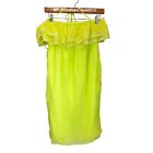 Susana Monaco Willa Sequin Chiffon Strapless Lime Green Mini Dress NWT size 4