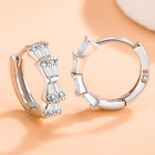Women 925 Sterling Silver Baguette Clear CZ Huggie Hoop Earrings 14x4mm Gift PE2