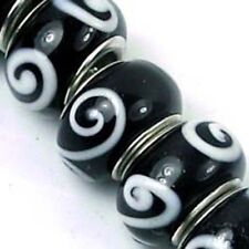 8 Lampwork Handmade Glass Black White Fit Charm Bracelet Spire Beads