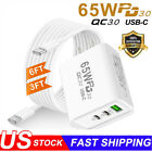 65W Double USB-C Wall Fast Charger 3/6FT Cable For iPhone 15 14 13 12 11 Pro Max