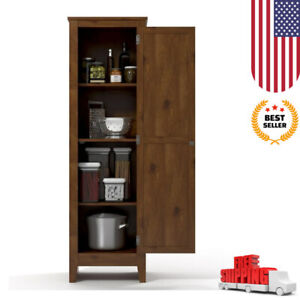 Single Door Storage Pantry Cabinet Kitchen Organizer 4 Shelves Cupboard Home