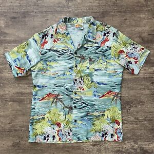 Vintage Kennington Hawaiian Shirt Mens Size Large Kamehameha Camp Hula Girl 80s