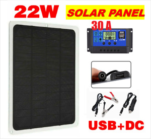 22W Solar Panel Kit 12V Trickle Charger Battery Charger Maintainer Boat RV Car
