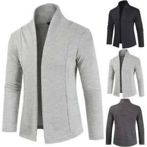 Fall Solid Knitted Cardigan Jacket Men Slim Long Sleeve Casual Sweater Coat