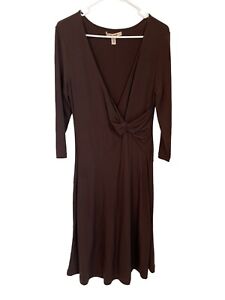 Free People Brown Tencel Knit 3/4 Sleeve Wrap Look Midi Dress Size L