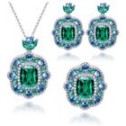 3pc Set Mix Color Bohemia Green Citrine Gems Charm Women Necklace Earring Ring