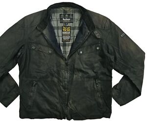 *HOT Men's BARBOUR INTERNATIONAL REBEL BIKER LINED WAXED BLACK Jacket XL (Fit L)