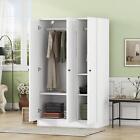 Armoire Wardrobe Closet Cabinet W/ 3 Doors 5-Shelves Hanging Rod Bedroom Cabinet