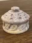Intricate Hand Carved Stone Mini Trinket Box Jewelry Holder Lidded Floral