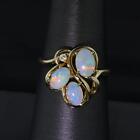 14K Yellow Gold 1 Carat of Fiery Cabochon Opals and Diamond Ring   Size 8