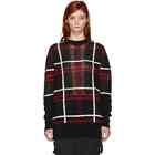 McQ Alexander McQueen Red & Black Patched Check Linen Blend Sweater, Size 4 (38)