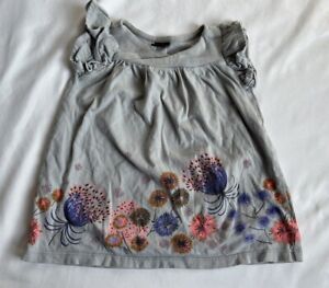 Tea Collection Dress 6-9 Months Gray Floral Cap Sleeve Baby Girl
