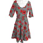 VOODOO VIXEN RETRO PIN UP 50s Suzanne HOUNDSTOOTH POPPY FLARE DRESS Size S