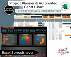 Project Management Gantt Chart, Automated Excel Spreadsheet Template with Graphs