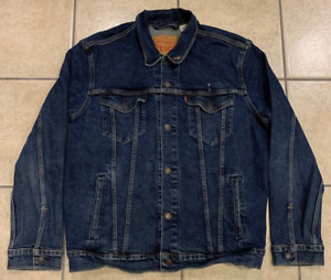 Men's XL Levi's Dark Wash Blue Denim Jean Trucker Jacket Western