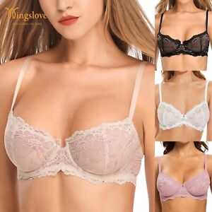 Wingslove Women's Sexy Lace Bra Unlined Underwired Sheer Push Up Bras Plus Size