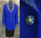 BEAUTIFUL St John evening knit jacket blue rhinestones embellished blazer 16
