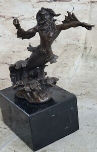 Signed Original Poseidon God of Sea Bronze Marble Base Figurine Home Decor Sale