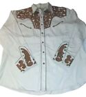 Scully Country Western Embroidered Shirt XL Rodeo Elegant Beige Brown VTG Snaps