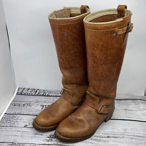 Browning Tall Engineer Brown Leather Biker Boots Mens Size 12 D Vintage 3592
