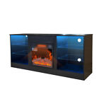 2-in-1 Fireplace TV Stand  w/18''Electric Fireplace Heater&Adjustable Glass Shel