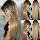 Ombre Blonde Women Real Long Straight Hair Wigs Ladies Natural Cosplay Full Wig