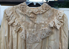 Antique 1800's  Victorian Edwardian Nightgown Hand Made Cutwork Ruffle Lace Yoke