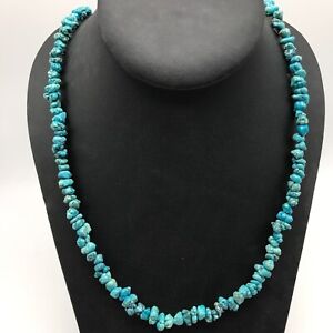 Vintage Blue Turquoise Long Beaded Nugget Strand Necklace