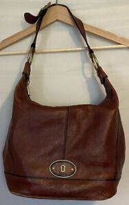 FOSSIL MADDOX BROWN Leather Bucket Messenger Crossbody Shoulder Bag Travel Purse