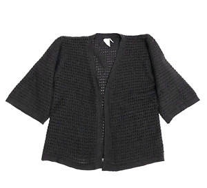 Akemi + Kin Crochet Knit Cardigan One Size Charcoal Gray Solid Open 3/4 Sleeve