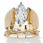 PalmBeach Jewelry Round Gold-Plated CZ Solitaire and Vine Bridal Ring Set