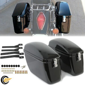 Black Large Hard Saddle Bags For Motorcycle Kawasaki Vulcan 1500 Cruiser Trunk (For: Indian Roadmaster)
