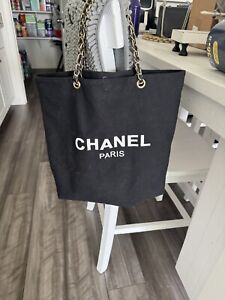 CHANEL BEAUTE VIP GIFT PARIS Canvas Gold Chain Tote Bag I BLACK $299 Free Ship!