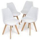 Set of 4 Modern High Backrest Dining Chairs Ergonomic Padded Seats W/Wooden Legs