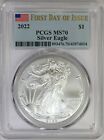 2022 PCGS $1 American 1 oz Silver Eagle MS70 FDOI First Day Issue Flag Label